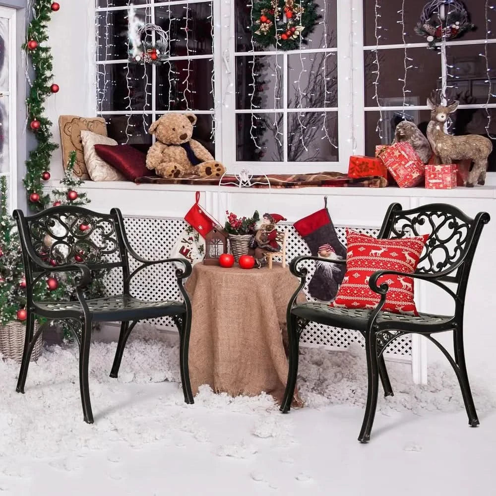 Outdoor Cast Aluminum Outdoor Chairs with Armrest, All-Weather Patio Dining Chair with Adjustable Feet for Balcony