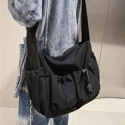 Fashionable Crossbody Bag with Drawstring Accent - Spacious & Secure Zipper Closure - Includes Stylish Bag Charm - M & M Global