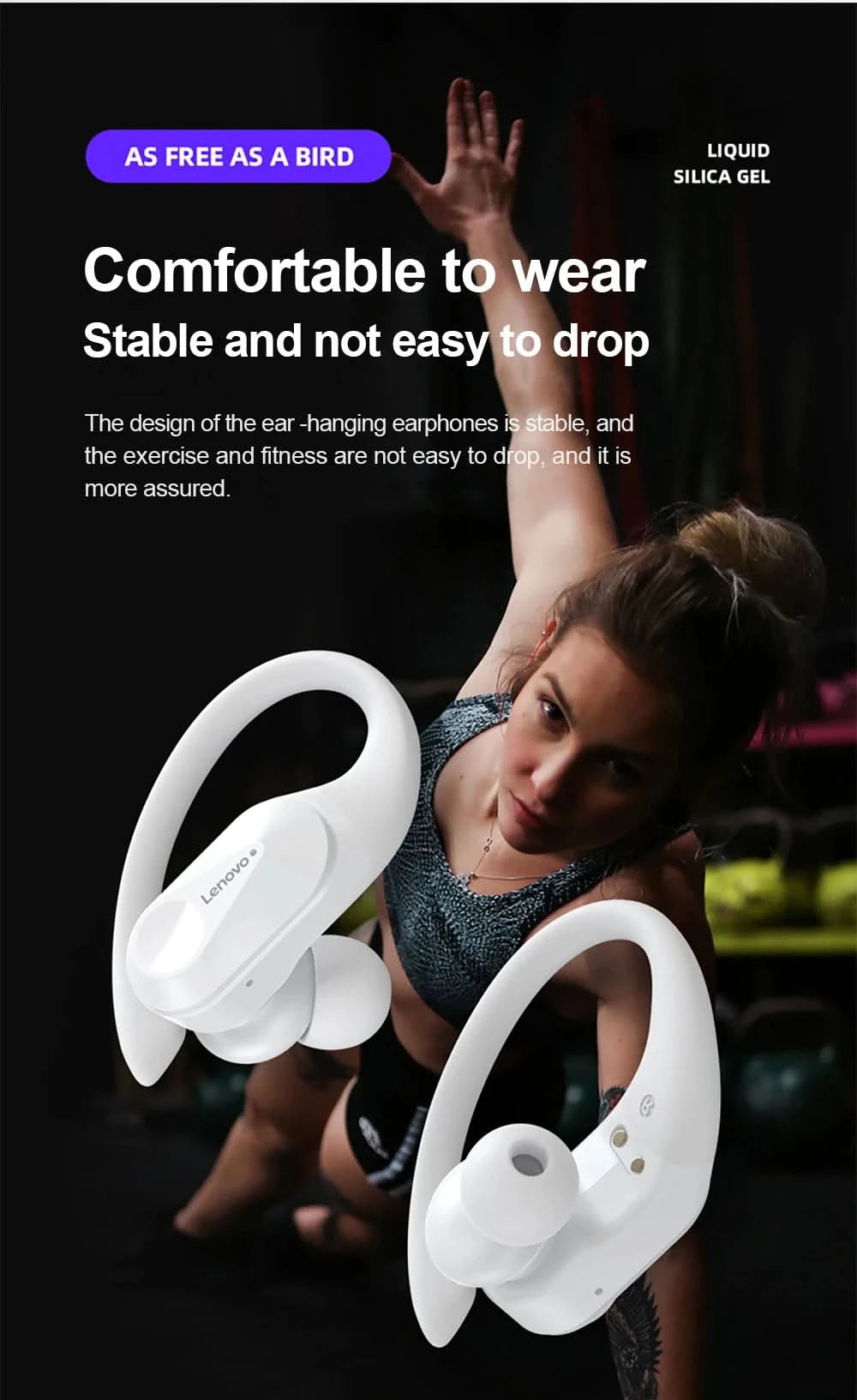 Lenovo LP75 Sports Wireless Earphones with Mics,Button Control, LED Power Display,Hifi Stereo Sound Bluetooth 5.3 TWS Headphones - M & M Global