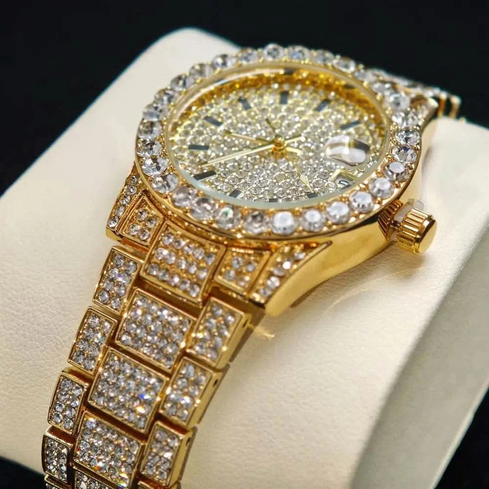 2025 Hot Fashion Gold Watches Women Luxury Stainless Steel Elegant Iced Diamond Jewelry Quartz Wristwatch Ladies Dropshipping - M & M Global