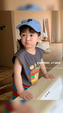 2025 Summer Baby Clothing Set Infant Boys Girls Cute Hamburg Print Sleeveless T-shirt and Stripe Shorts 2Pcs Suit Toddler Outfit - M & M Global