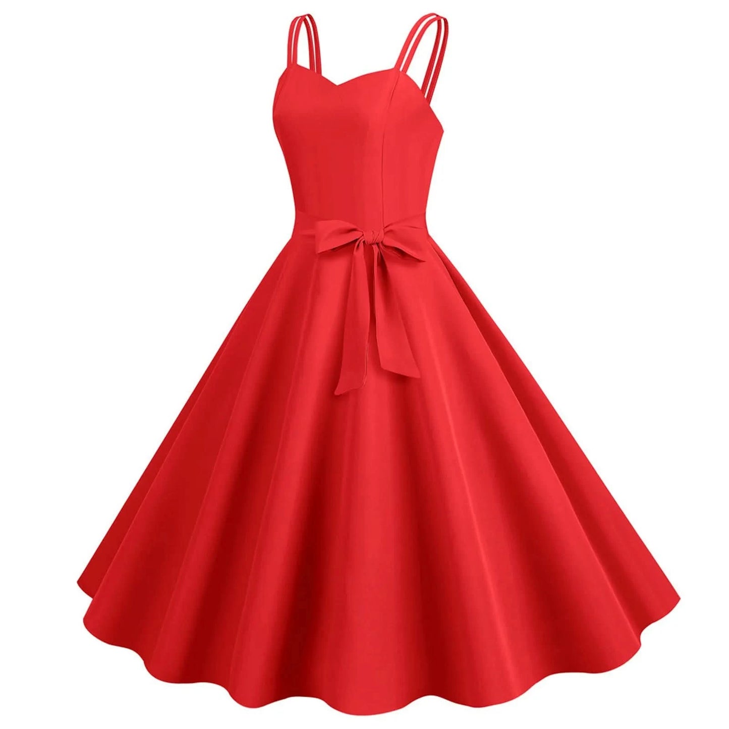 Women Casual Sleeveless Evening Party Prom Dress Strap A Line Large Swing Dress Solid Belted Waist Dresses For Wedding Guest - M & M Global
