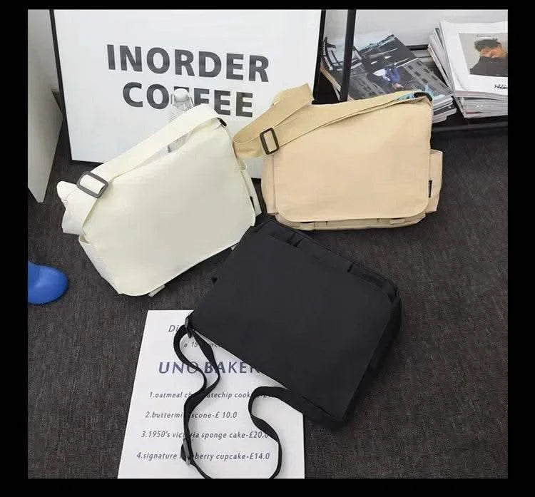 Collage Student School Bags Women&Men Unisex Crossbody Bags Multipockets Messenger Bag Simple Nylon Shoulder Bag - M & M Global