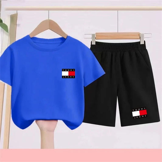 Kids Short sleeve Fashion T-shirt Boys Girls Toddler 3-12Yrs Tops and bottom Sunshine Casual Set outdoor sport black Clothes - M & M Global