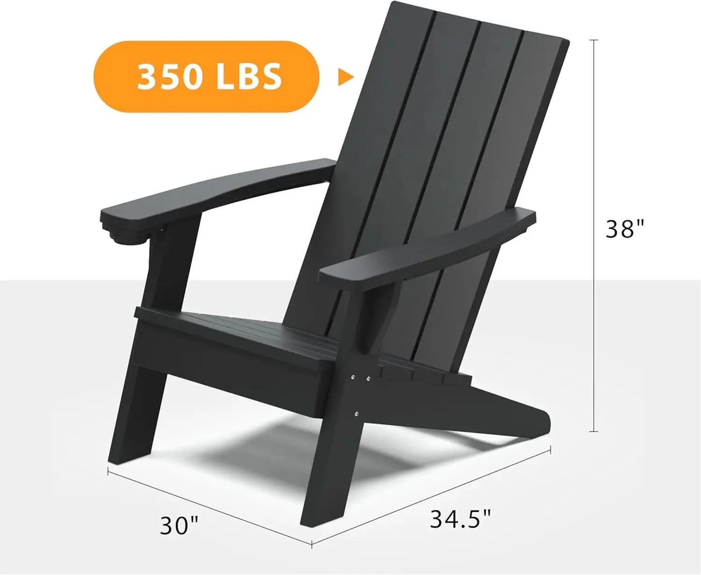 Adirondack Chair. Outdoor. Weather Resistant. Black. Oversized. HDPE. For Patio, Lawn, Garden, Camping. Easy Installation.