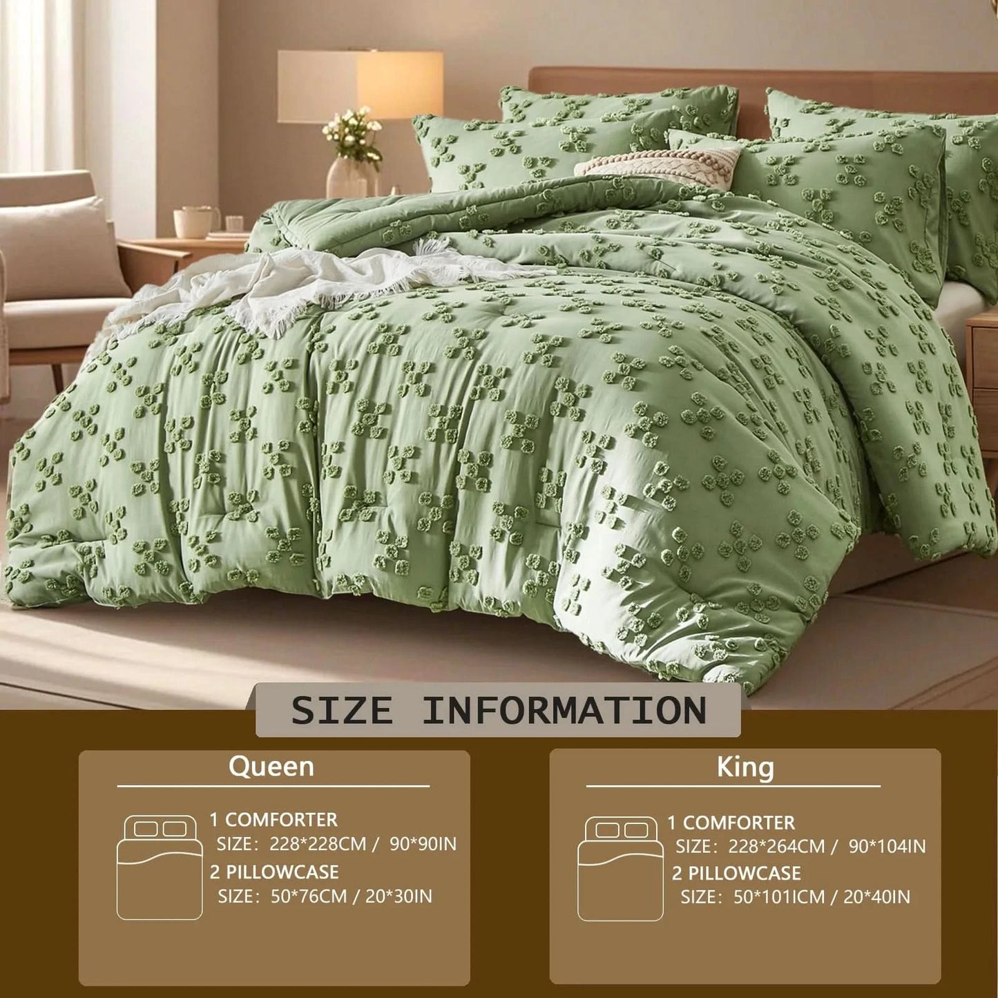 Solid color tufted bedding set, microfiber is lightweight and breathable, machine washable, queen/king size, all seasons