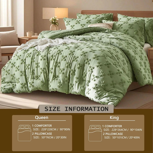 Solid color tufted bedding set, microfiber is lightweight and breathable, machine washable, queen/king size, all seasons