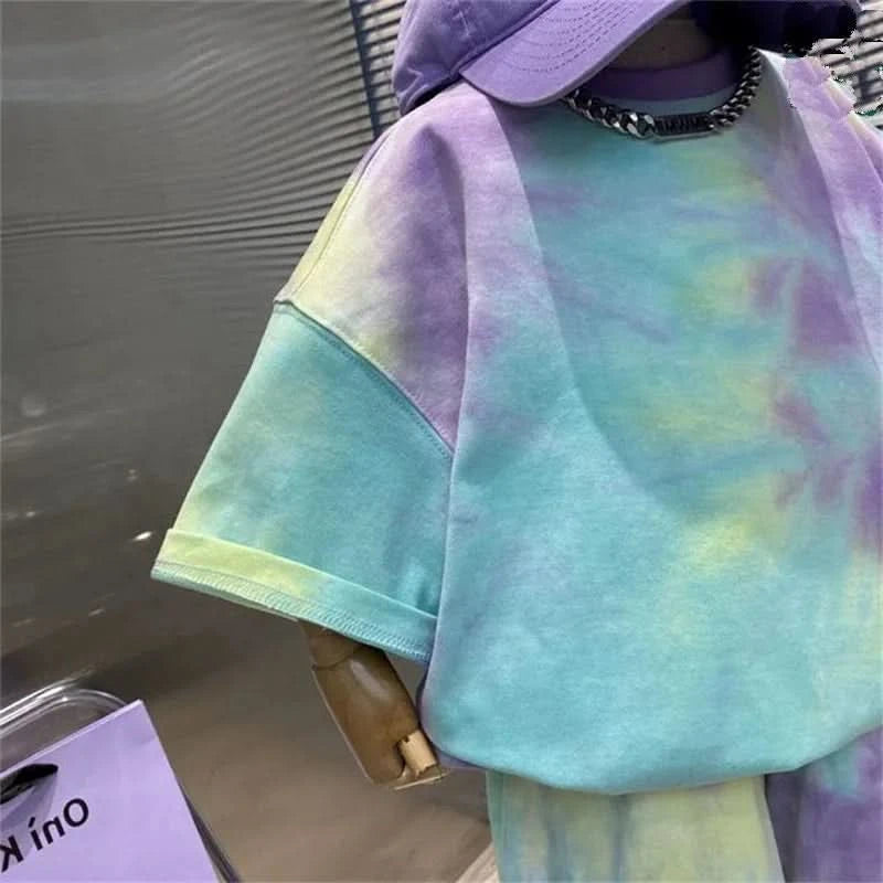 Summer Baby Boy Clothes Set Kid Girls Cartoon Dog Printed T-shirts and Shorts 2 Piece Suit Children Tie Dye Short Sleeve Outfits - M & M Global