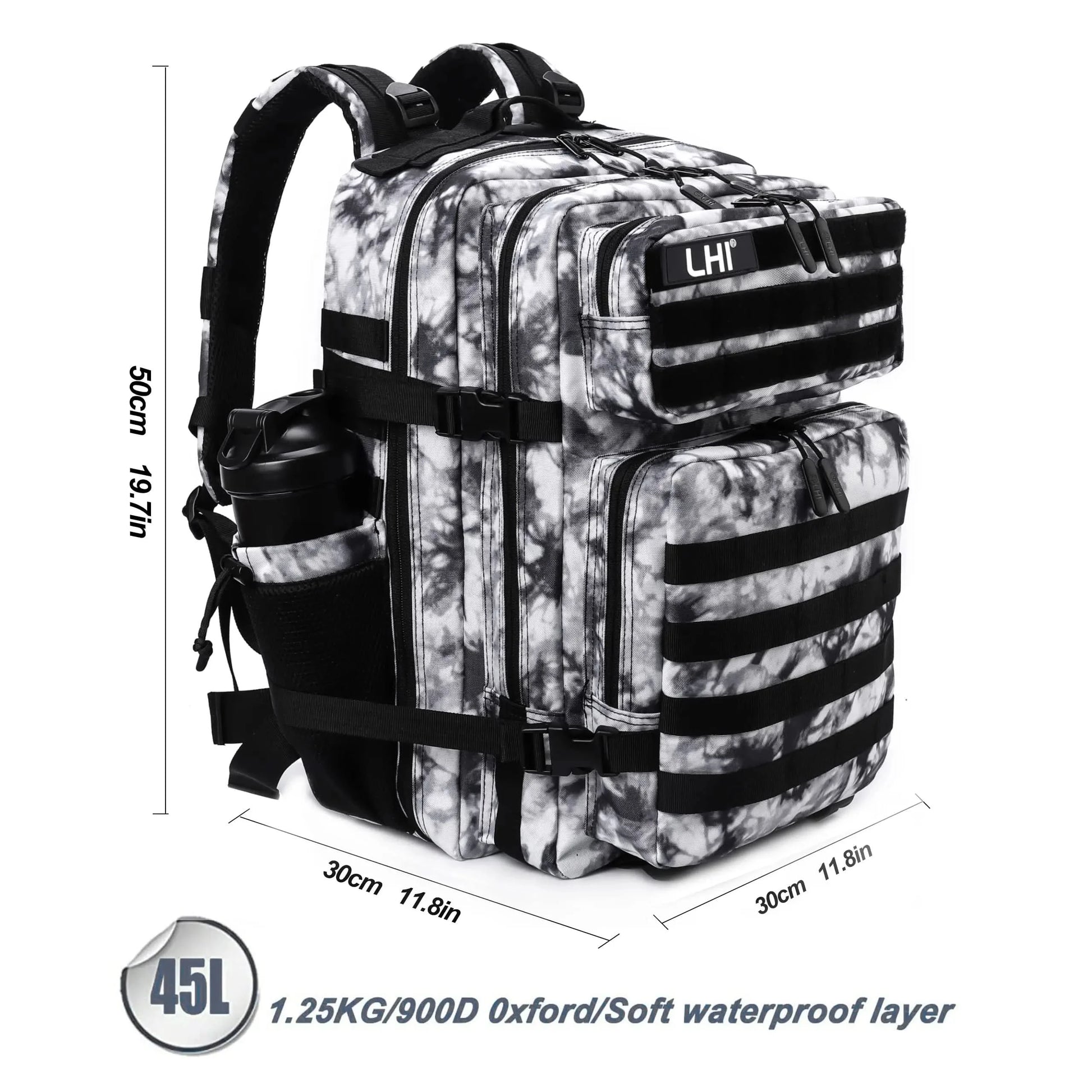 LHI 45L Tactical Backpack for Men and Women Large Athlete Gym Bag Outdoor Sports Hiking Survival Rucksack with Bottle Holder - M & M Global