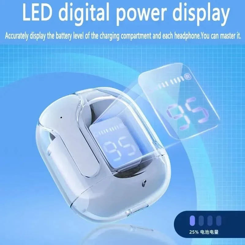 Original T2 Wireless Bluetooth Earphone Transparent HIFI Headphones LED Power Digital Display Stereo Sound Earphones for Xiaomi - M & M Global