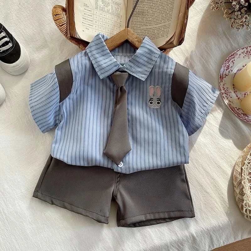 Fashion Clothes Summer Kids Boys Girls Causal Strips Shirt Shorts 2Pcs/Set With Tie Toddler Baby Clothing Infant 0-5 Years - M & M Global