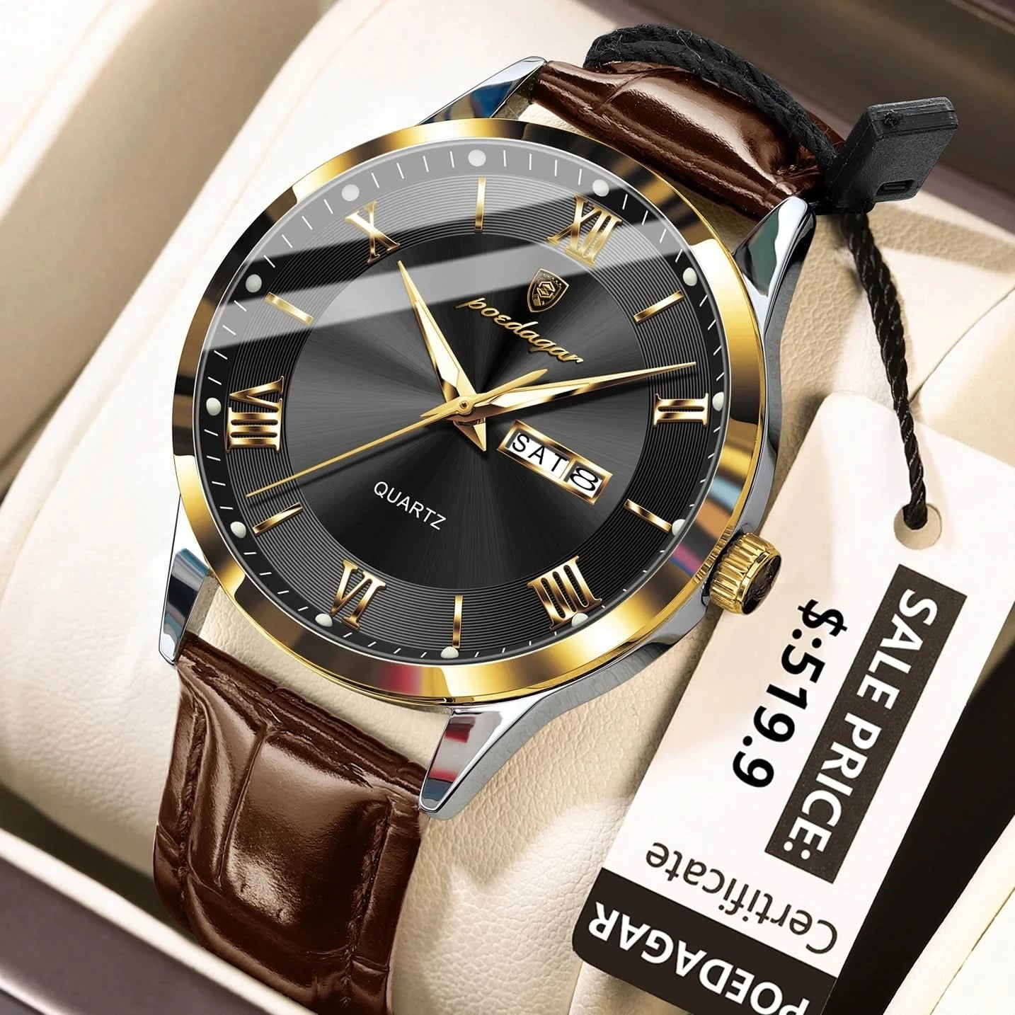 POEDAGAR Top Luxury Watch For Men Military Waterproof Luminous Date Week Man Wristwatch Leather Men's Quartz Watches Sport Reloj - M & M Global