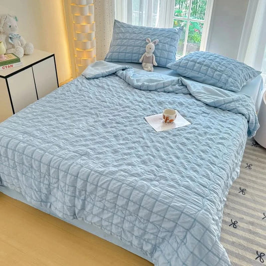 Single/Queen/Super King Size: Skin Friendly Solid Color Bubble Yarn Summer Quilt - M & M Global