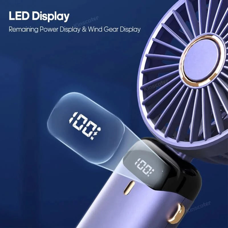USB Handheld Mini Fan Foldable Portable Neck Hanging Fans 5 Speed USB Rechargeable Fan with Phone Stand and Display Screen - M & M Global