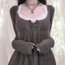 2000s Vintage Long Sleeve Babydoll Knitted Sweater Tops Cottage Milkmaid Pullovers Aesthetic Grunge Y2k Knitwear T-shirts Women