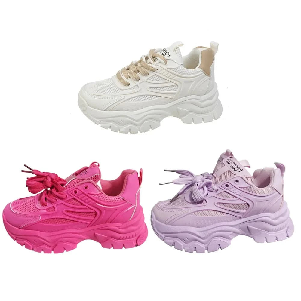 Chunky Fashion Sneakers Comfortable Casual Dad Shoes Lace-Up Walking Shoes Breathable Mesh for Women - M & M Global