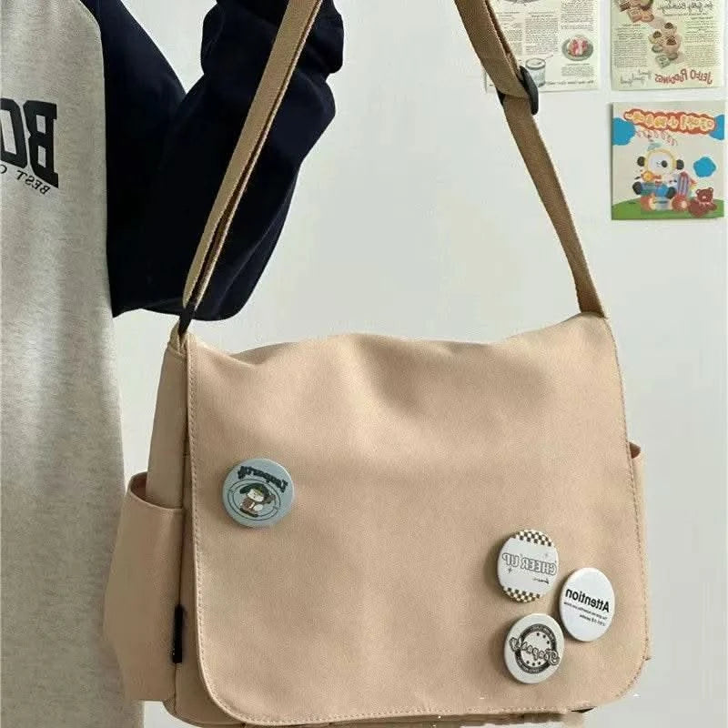 Collage Student School Bags Women&Men Unisex Crossbody Bags Multipockets Messenger Bag Simple Nylon Shoulder Bag - M & M Global