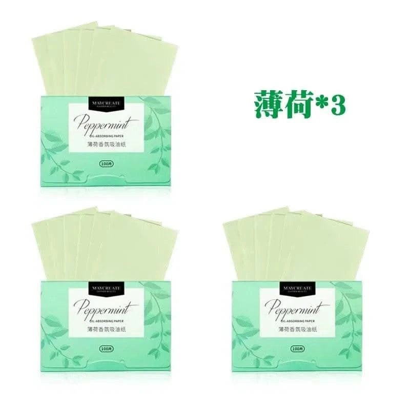 300pcs/box Portable Facial Oil-Absorbing Papers Oil Blotting Sheets Oil Control Face Skin Care Tools for Men and Women Green Tea - M & M Global