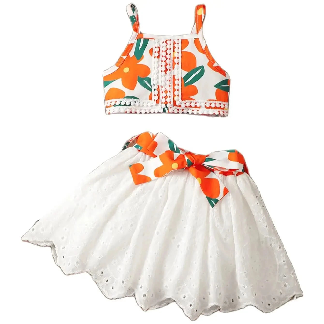 Summer Baby Girl Fashion Lace Strap Top Short Skirt Set Baby Girl Cute Fashion Casual Embroidered Skirt Set - M & M Global