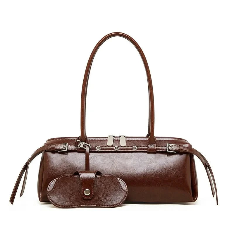 Genuine Leather Women's Baguette Bag Niche Retro Motorcycle Trend Cool belt Handbag New Luxury Design Shoulder Underarm Bag - M & M Global