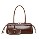 Genuine Leather Women's Baguette Bag Niche Retro Motorcycle Trend Cool belt Handbag New Luxury Design Shoulder Underarm Bag - M & M Global