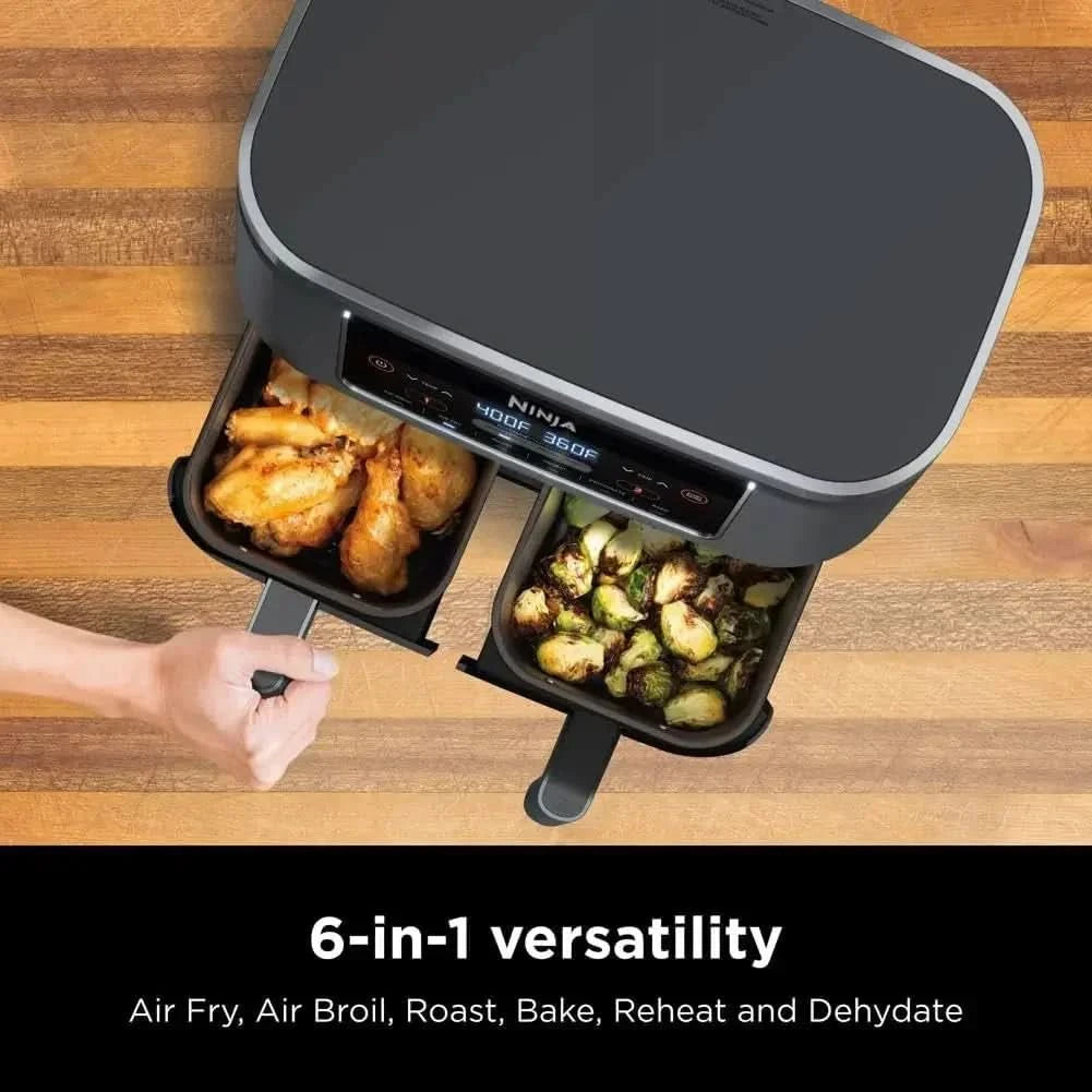 DZ201 Foodi 8 Quart 6-in-1 DualZone 2-Basket Air Fryer with 2 Independent Frying Baskets, Match Cook & Smart Finish to Roast, Br - M & M Global