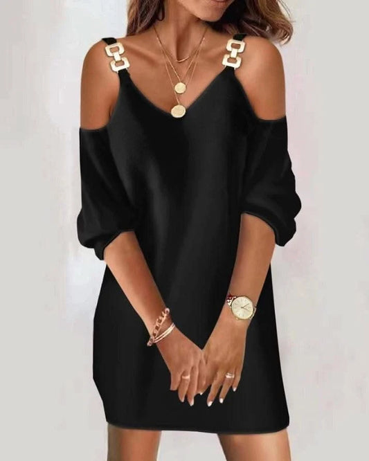 dresses for women 2022 Metal Decor Cold Shoulder Casual Dress Straight Mini Party dresses - M & M Global