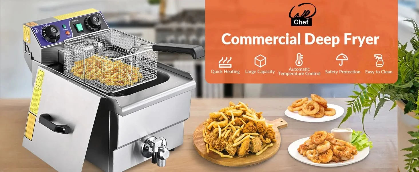 Commercial Electric Deep Fryer 11.7L 1500W Fryer w/Time Control and Oil Filtration Single Removable Basket Stainless Steel Count - M & M Global