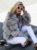 DEAT Fashion Orange Imitation Fox Fur Grass Coat Women's Round Neck Plush Thick Jacket Winter New 7A1578