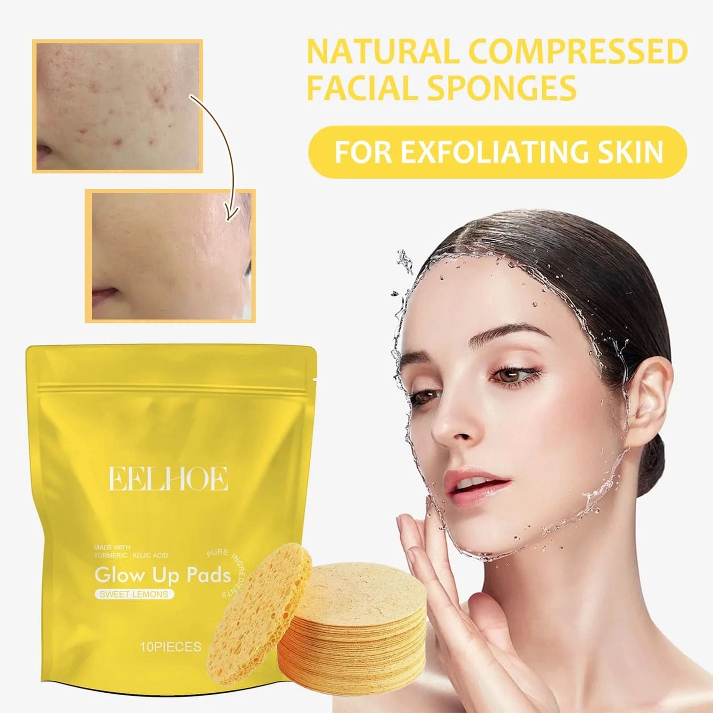 Turmeric Kojic Acid Cleansing Pads Exfoliating Pads Facial Sponges Removes Dirt Cleansing Exfoliating Daily Cleansing Skin Care - M & M Global