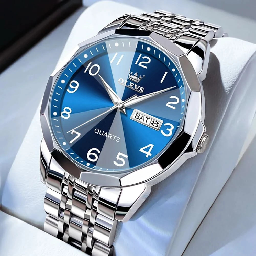 OLEVS Men's Watches Causal Fashion Original Quartz Watch for Man Waterproof Stainless Steel Luminous Date Week Trend Dress Reloj - M & M Global