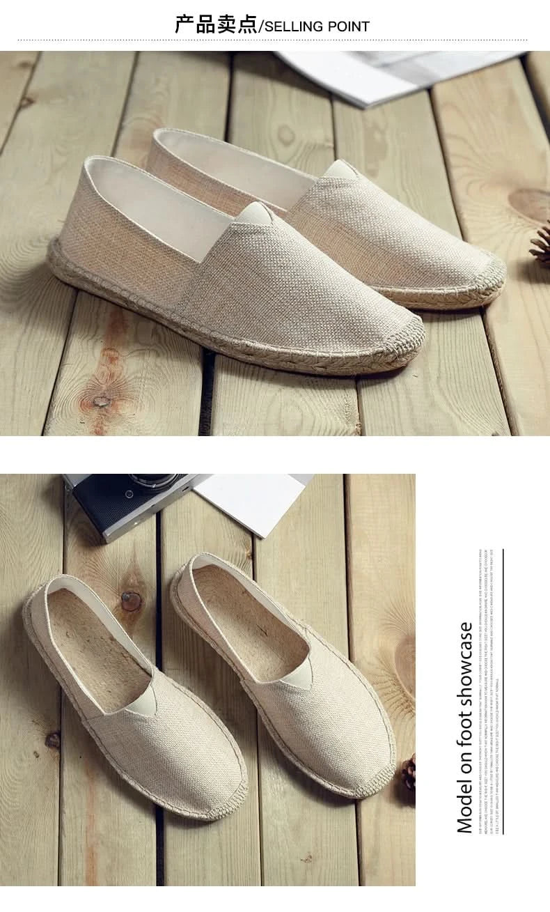 Women Sewing Flax Shoes Slip on Loafers Casual Shoes Man Espadrilles Hemp Canvas Flat Shoes Plus Size Fisherman Driving Footwear - M & M Global
