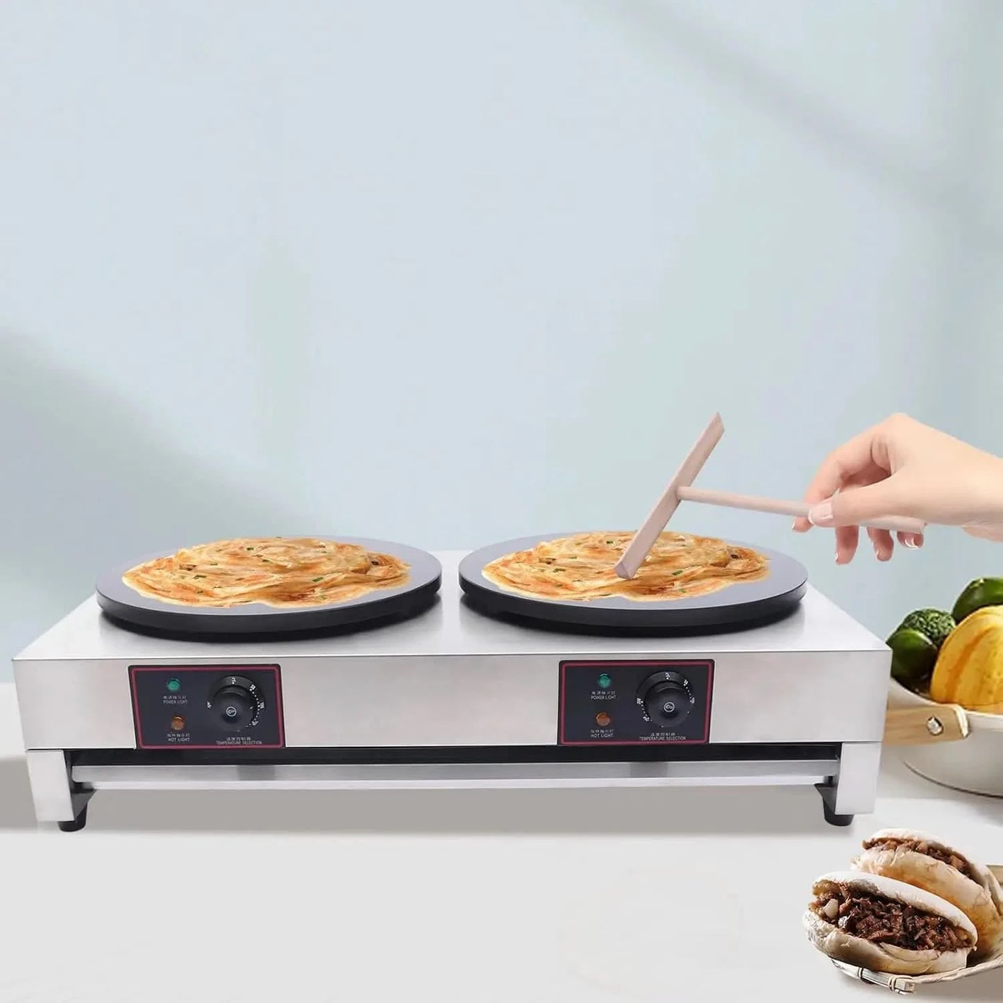 Electric Pancake Maker, 3.4kw Stainless Steel Double Hotplate Pancake Maker 16" Pancake Maker Machine for Homes, Kitchens, Conve - M & M Global