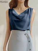 ZANZEA Fashion Cowl Neck Sleeveless Tank Tops Women Korean Style Elegant Satin Silk Solid Color Tanks Office Lady Sexy Camisole