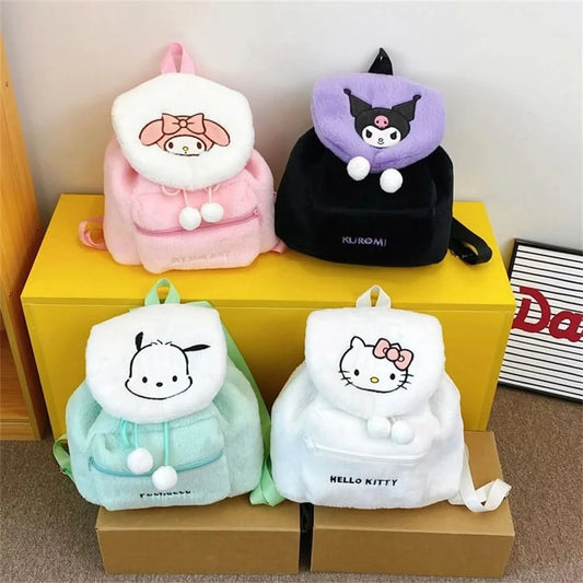 Sanrio Kuromi Melody Cartoon Cute Puppy Plush Flip Backpack Women's Casual Large Capacity Cute kawaii Cartoon School Bag Mochila - M & M Global