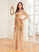 Elegant Long Sleeves Sequin Tulle Evening Dresses 2025 Women Luxury Mermaid Formal Bridesmaid Party Maxi Prom Dress