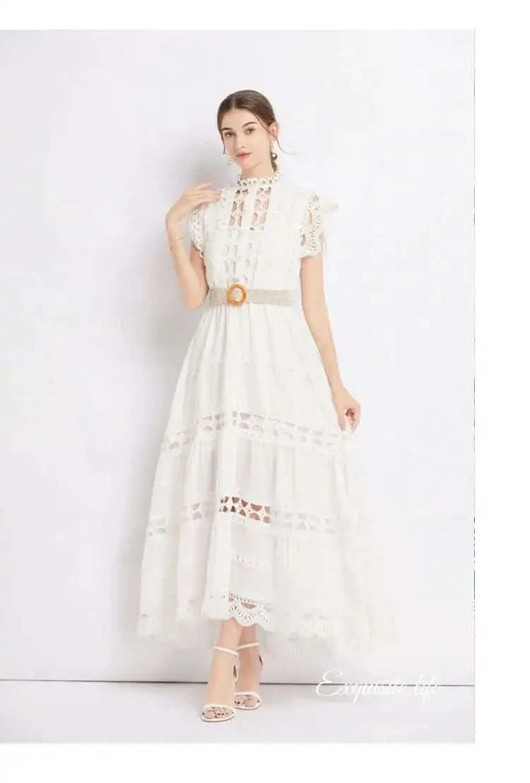 JAMERARY Designer New Summer Holiday White Embroidery Cotton Long Dress Women Sleeveless Midi Prom Evening Dresses Party Robe - M & M Global