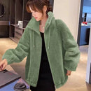 Fashion Women Winter Warm Double Coral Fleece Overcoat Solid Soft Plush Stand Collar Coats Ladies Long Sleeved Zipper Outerwears