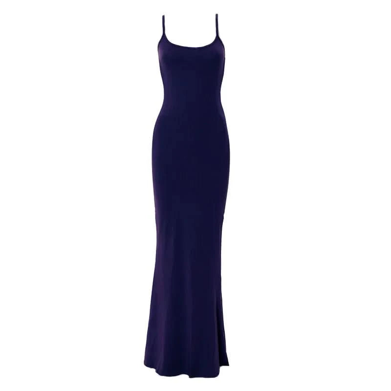 Slim Black Knitted LONG Dress Summer Solid Women Dress Ultimate Waist To Hip Ratio Sling Dress blue sexy pink casual outfit - M & M Global