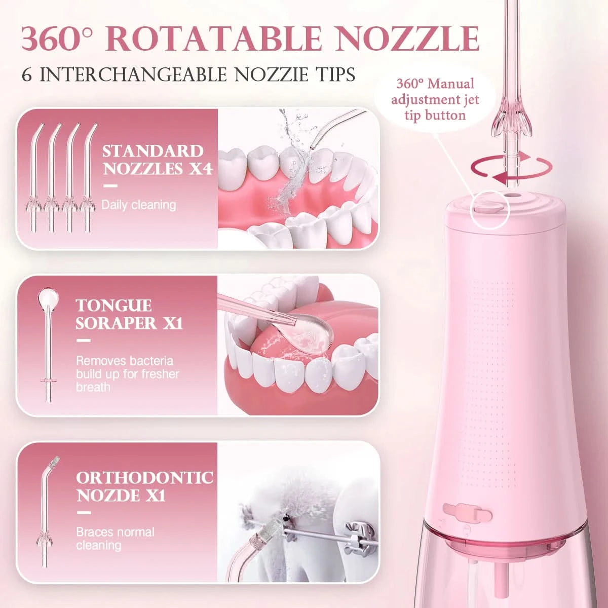 Sejoy CYQ-AOW06 Cordless Electric Water Flossers for Teeth 350ml Water Dental Flosser Portable Oral Irrigator Rechargeable - M & M Global