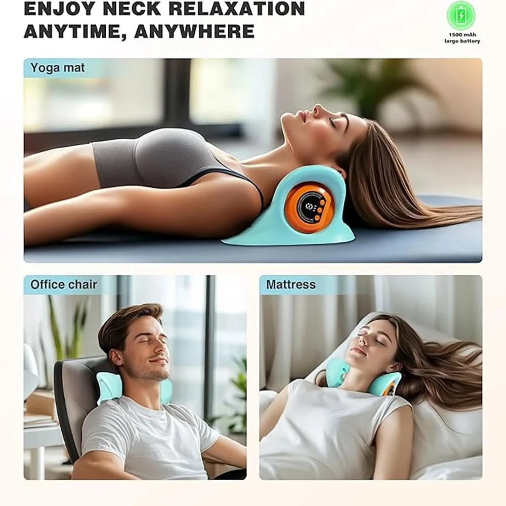 Portable EMS Neck Massager With Heat Low-Frequency Pulse Neck Cervical Spine Traction Relaxer Massage Pillow With Remote Control - M & M Global