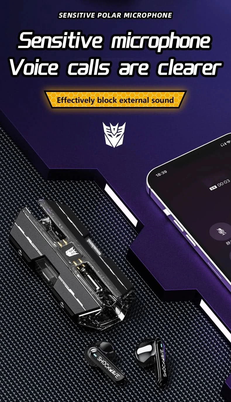 Ship From US Transformers TF-T01 Gaming Earphones Bluetooth 5.4 ENC Noise Reduction Headphones HD Call Music Earbuds Bumble Bee