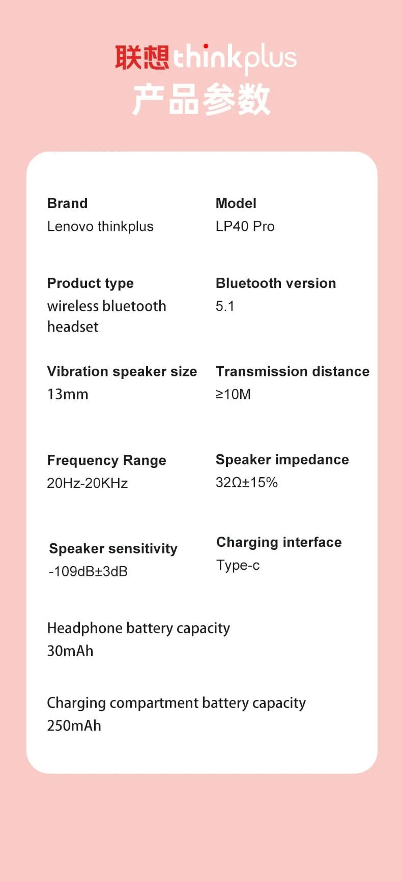 Original Lenovo LP40 Pro Earphones Wireless Bluetooth 5.1 Sport Noise Reduction Headphones Touch Control 250mAH 2022 New Lp40pro - M & M Global