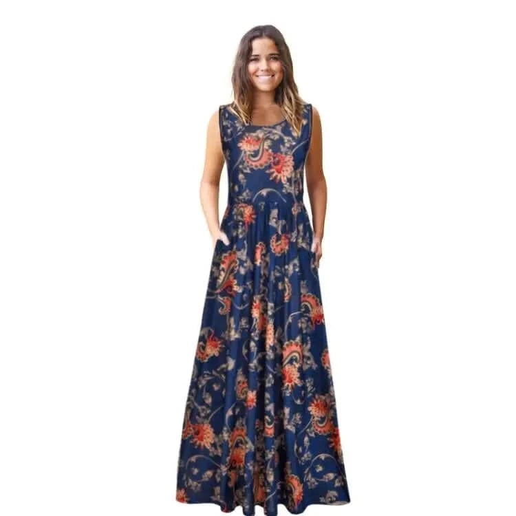 Summer 2024 Sundress O Neck Print Female A-line Beach Bohemian Women Dresses Sexy Boho Elegant Long Dress Robe - M & M Global