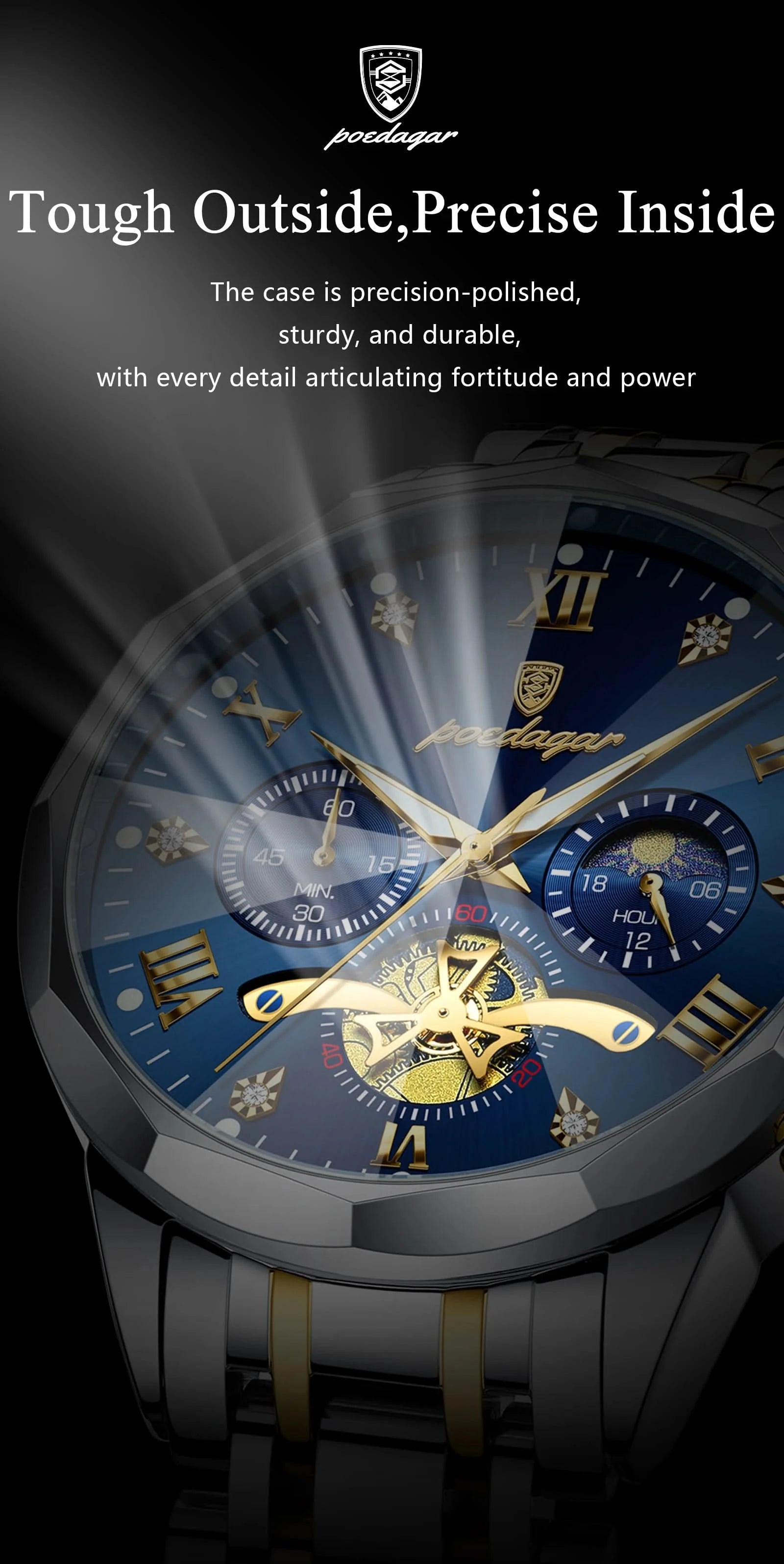 POEDAGAR Luxury Men Watch Top Original Waterproof Luminous Chronograph Man Wristwatch Stainless Steel Quartz Men's Watches Reloj - M & M Global