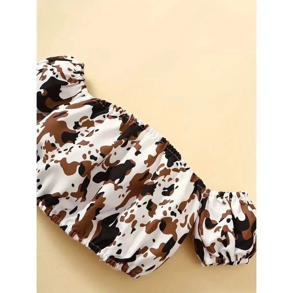 2PCS Toddlers Girl Summer Clothes Set Off Shoulder Leopard Print Top+Short Skirt with Bow Birthday Party Wear for Kids 1-4 Years - M & M Global