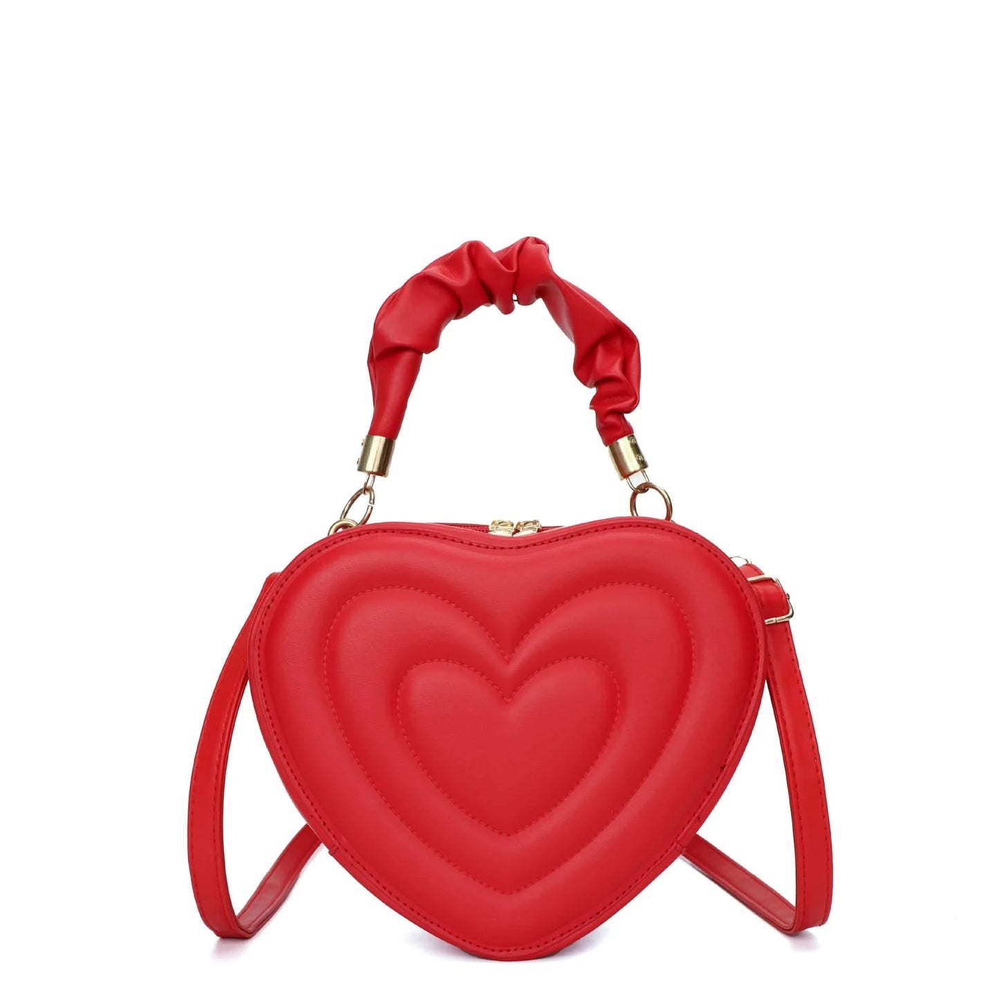 Luxury Quilted Handle Women PU Leather Shoulder Bag Fashion Heart Solid Color Crossbody Bag - M & M Global