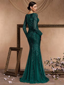 Elegant Long Sleeves Sequin Tulle Evening Dresses 2025 Women Luxury Mermaid Formal Bridesmaid Party Maxi Prom Dress