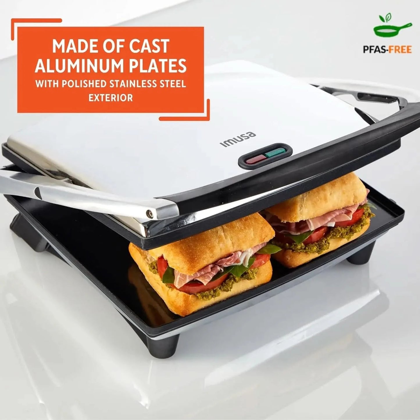 12"x 10" Inches Stainless Steel Panini Press Sandwich Maker With Ceramic Nonstick Plates - M & M Global