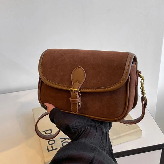 Korean Fashion New Small Square Bag Shoulder Bags Brown Niche Retro Suede Surface Leisure Versatile Trend Lady Crossbody Bags - M & M Global